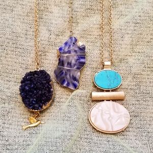 5 Long Chain Natural Stone Necklaces 30", 28", 26"